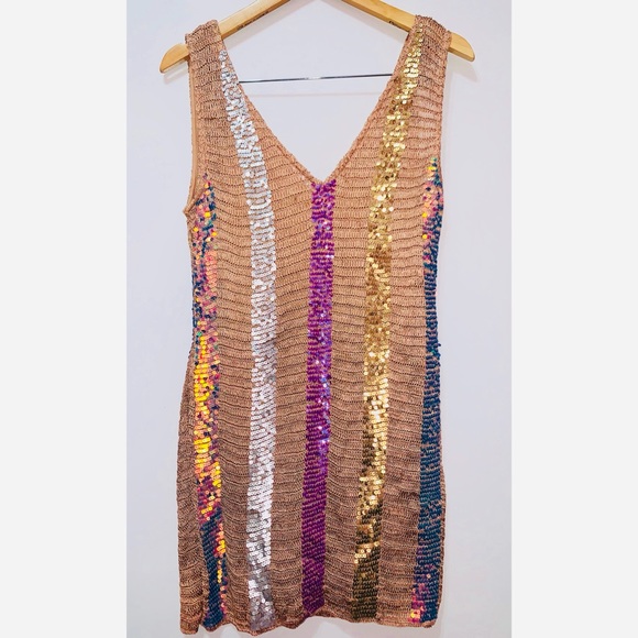 NBD Mosaic Mini Dress in Nude perfect for eras tour or disco bachelorette! - Picture 6 of 7